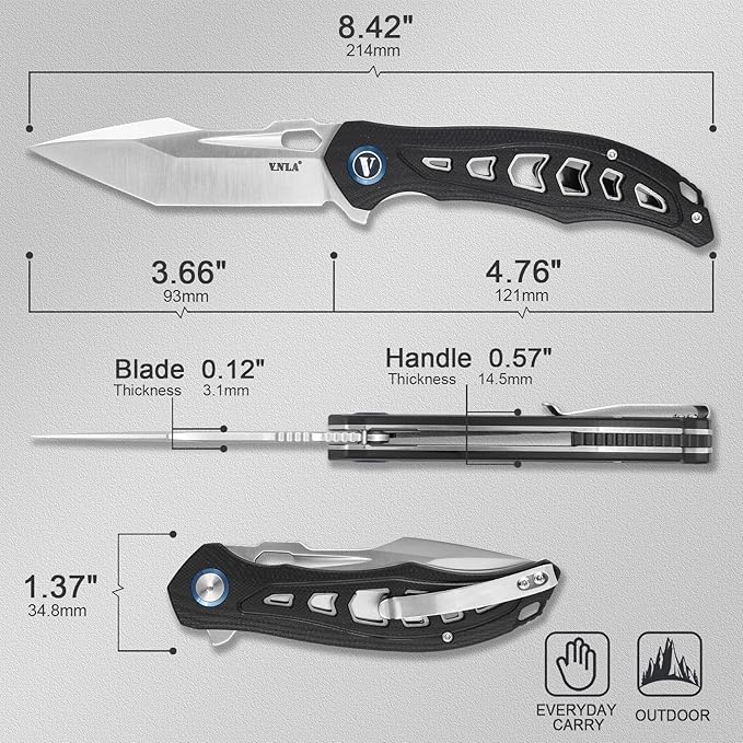 Folding Pocket Knife,3.7" Sandvik 14C28N Steel Tanto Point Blade,G10 Handle,with Clip,EDC Knife, Gifts Pocket Knife for Men Women.