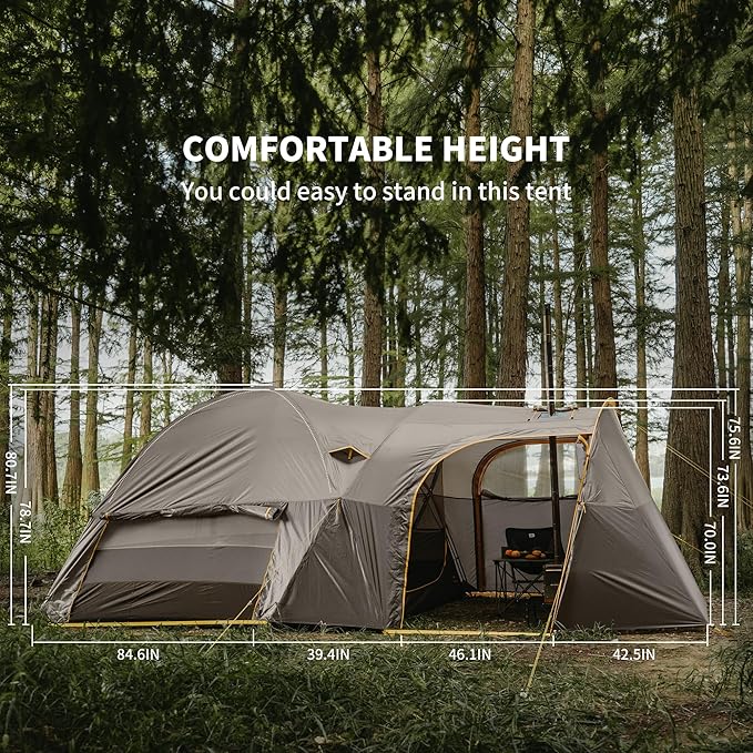 Naturehike KOTA 4-6 Person Camping Tent, Double Layer Waterproof 4 Person 6 Person Tents for Camping, Large and Tall Family Tent with Vestibules