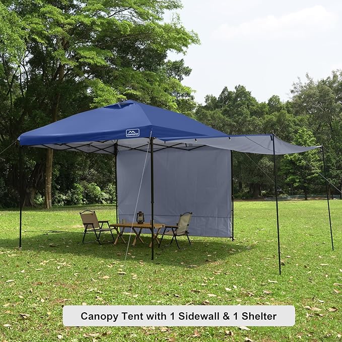 KAMPKEEPER 10x10 pop up Canopy Tent with 2 sidewalls Silver-Coated,Outdoor Canopy Tent for Parties with 2 Shelters,with 4 Poles, 4 Sandbags,8 Ropes,12 Stakes,and 1 Roller Bags