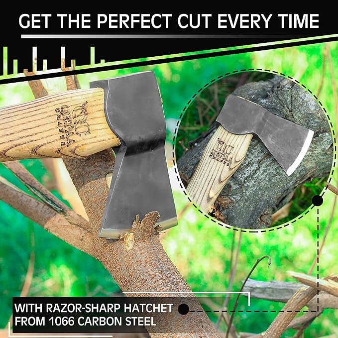 Hand Forged Hatchet Axe with Sheath AX1 - Bushcraft Hatchet Camping Small Forest Axe Survival Hatchet Carving Axe for Chopping Wood - Camp Splitting Axe Gardening Axes Wood Cutting Axe (Carving Axe)