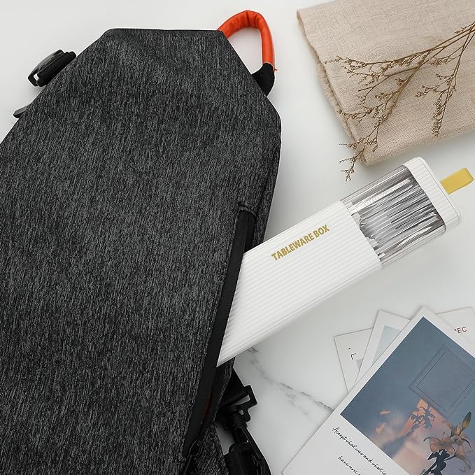 DEVICO Travel Utensils with Case, Stainless Steel Reusable Camping Silverware Set for Lunch Box, Portable Cutlery Kit Includes Fork, Spoon, Chopsticks (White)