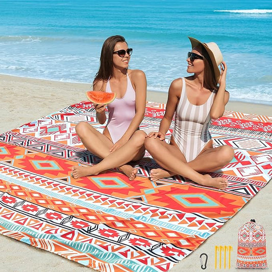 Beach Blanket, Sandproof Beach Mat, Waterproof Quick Drying Lightweight Outdoor Picnic Mat 120"x108" for 2-8 Adults with Pocket for Travel, Camping, Hiking