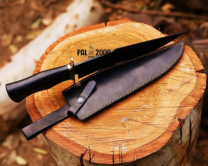 PAL 2000 KNIVES BOW-3157 Custom Handmade D2 Steel Hunting Knife Black Powder Coated Unique Personalized Knife Fixed Blade Tactical Survival Knife with Sheath