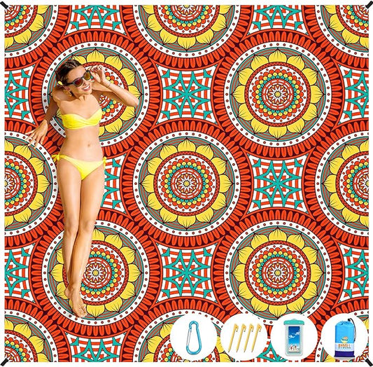 BYDOLL Beach Blanket Waterproof Sandproof 78''×81'' 1-4 Adults Waterproof Sandproof Oversized Lightweight Beach Blanket Large Picnic Mat Beach Blanket for Beach Travel Camping