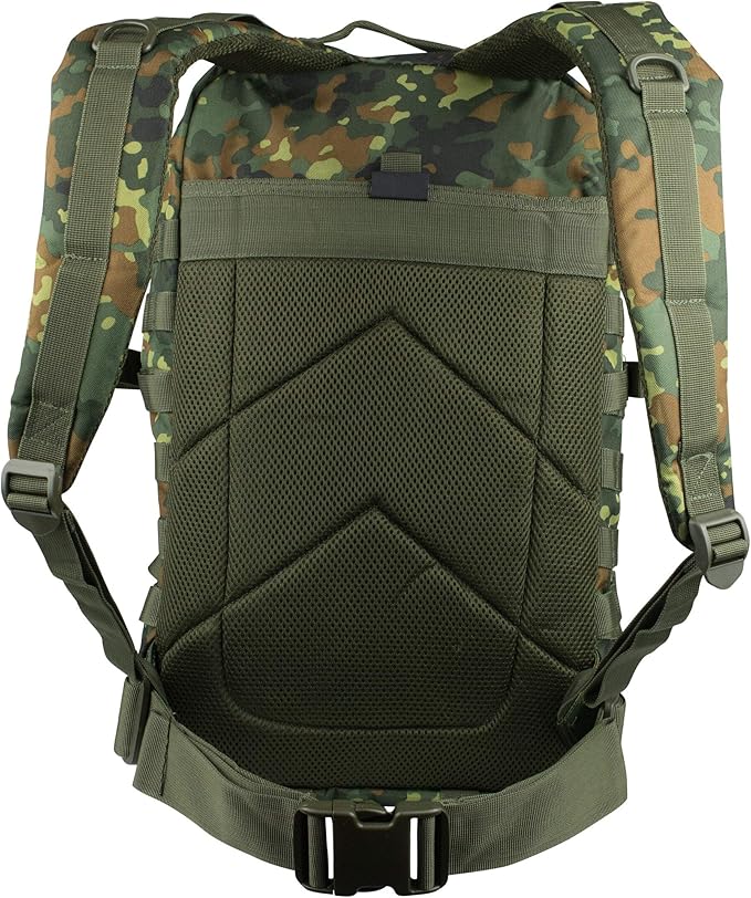 Mil-Tec Unisex Assault Pack - Rugged Durable Lightweight Ergonomic Versatile Tactical Outdoor Camping Hiking Backpack with Adjustable Padded Shoulder Straps & MOLLE Loops, Flecktarn Camo, 36L