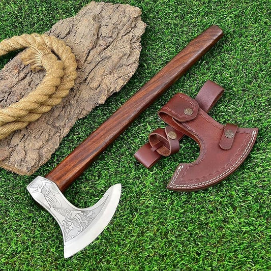 Handmade Viking Axe Real Carbon Steel Axe with Leather Sheath Camping Bearded Axes & Hatchets Hunting Axe Valentine's Day Gift, Camping & Hiking | Knives & Tools | Birthday Gift for him (VK-Ax-12)