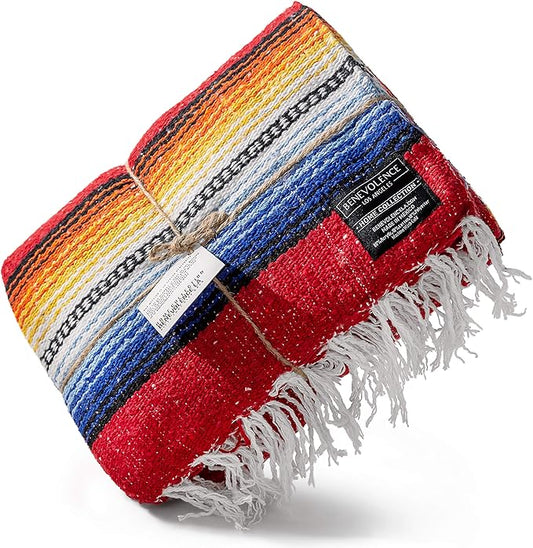 Premium Mexican Blanket, Authentic Hand Woven Falsa Blanket & Yoga Blanket | Made by Traditional Mexican Artisans, Perfect Saddle Blanket, Beach Blanket, Picnic Blanket, Car Blanket, Outdoor Blanket
