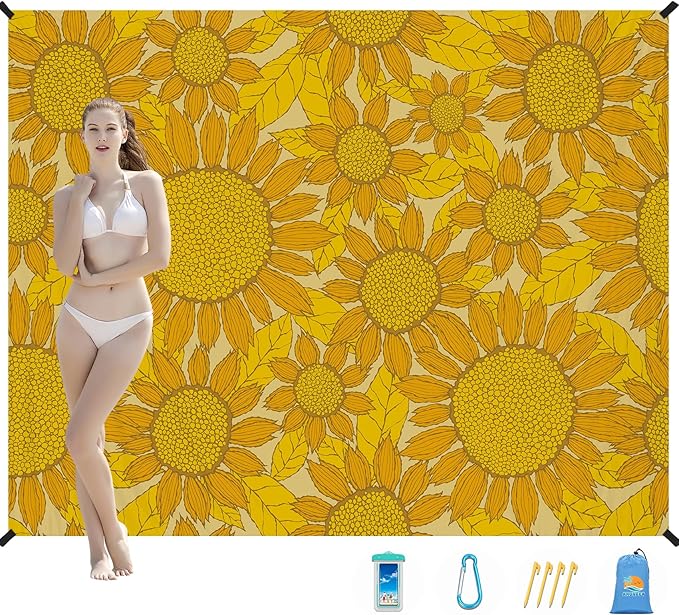 Beach Blanket Waterproof Sandproof 1-7 Adult Oversized 78 '' × 110 '' Lightweight Durable Compact Sand Free Beach Mat for Travel Camping Hiking Picnic Blanket Extra Large