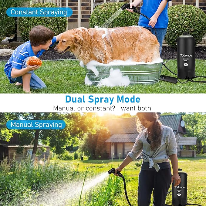 Portable Shower by Tadomoe, 5 Gallons/20L Camping Shower Bag with Portable Shower Pump,Solar Shower with Hot Water,Leak Proof Handy Nozzle Temperature Indicator for Beach Trip, Camping and Hiking