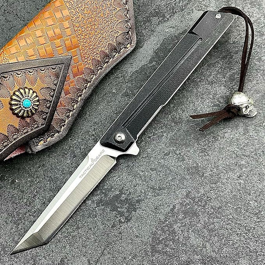 TACTICAL GEARZ EDC Pocket Folding Knife with G10 Handle - Tanto D2 Steel Blade, Nyx ST (Black Beast Bundle)