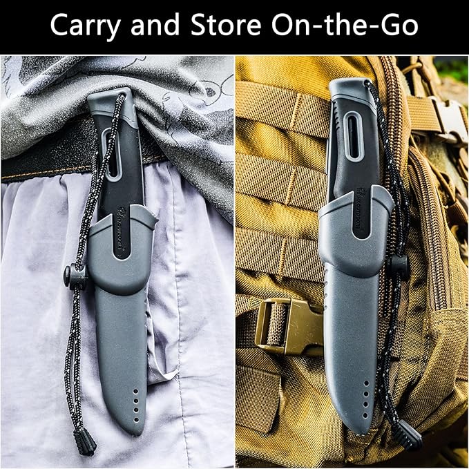 HX OUTDOORS Extra Sharp Survival Bushcraft Knife with Fire Starter, Premium 14C28N Steel Fixed Blade Camping Knife with Sheath for Outdoor, Hiking, Backpacking(Black)