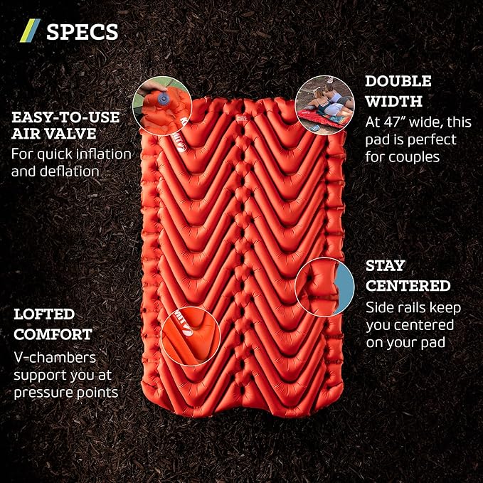 KLYMIT Insulated Double V Inflatable Sleeping Pad | Thick, Lightweight, Easy to Inflate, Foldable Air Bed for Camping & Backpacking