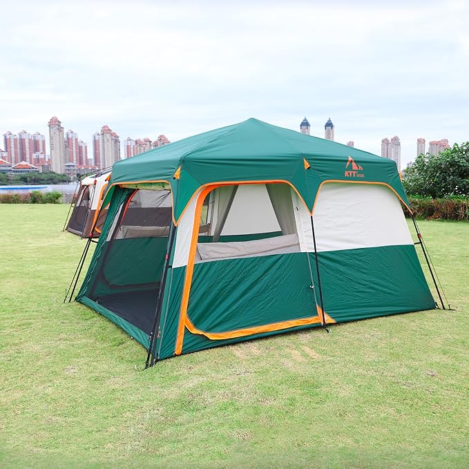 KTT Large Tent 6-8 Person,Family Cabin Tents,Straight Wall,3 Doors and 3 Windows with Mesh,Waterproof,Big Tent for Outdoor,Picnic,Camping,Family,Friends Gathering.……
