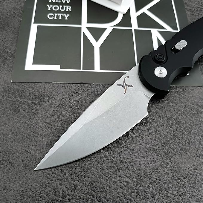 HUAAO 7.5” Assisted Opening Push Button Folding Pocket Knife, 2.8” D2 Blade Aluminum Alloy Handles with Pocket Clip and Lanyard Loop for EDC