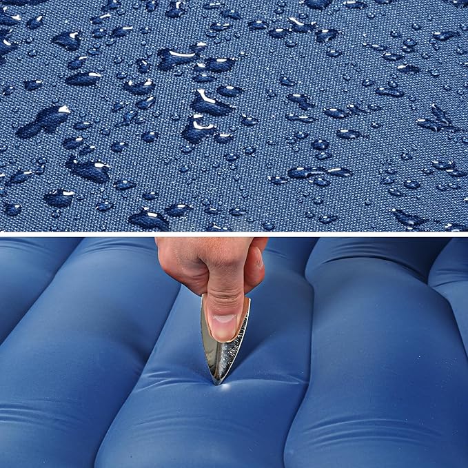 ropoda Upgraded Extra Thickness 6'' Inflatable Sleeping Pad with Pillow, Built-in Foot Pump, 77''*27'' Camping Pad with Carry Bag, Ultralight & Compact Camping Mat Pad for Hiking, Blue