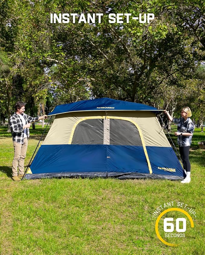 FanttikOutdoor Camping Tent 4/6/8/10 Person Instant Cabin Tent Setup in 60 Seconds with Rainfly & Windproof Portable with Carry Bag for Family Camping & Hiking, Upgraded Ventilation