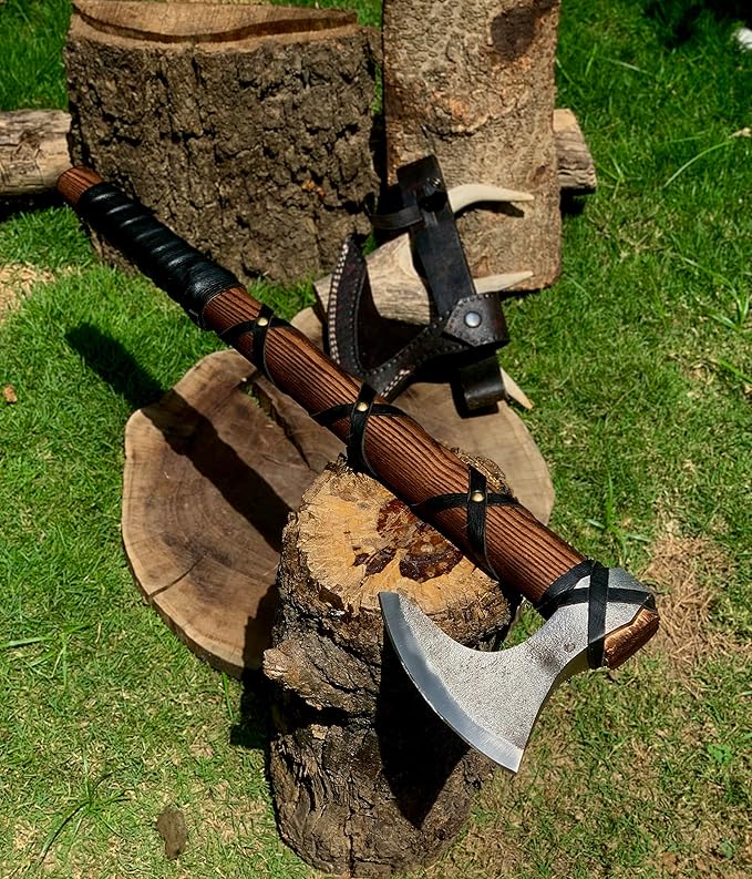 Hand Forged Viking Axe of Ragnor Lorthbrook- Battle Ready Viking Axe -with Ash Wood-Best Gift (Viking Ragnor (Brown))