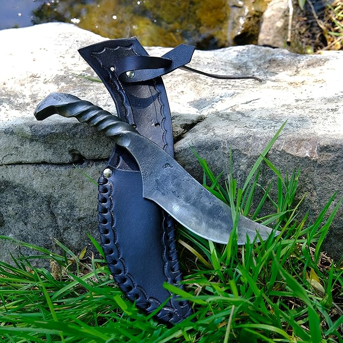 Toferner Hand Forged Knife Wolf Claw with Sheath, Vintage Knife for Antique Collection, Genuine Leather Case, Hardened Blade, Hand Made Craft, Gift Idea for Men (Black)