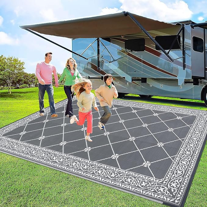 HiiARug Outdoor Rugs 9'x12' for Patios Waterproof RV Mats Camping Rug Outdoor Area Rug Lightweight Portable Outdoor Plastic Straw Rug for Patio, RV, Camping, Balcony, Beach