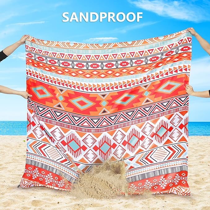 Beach Blanket, Sandproof Beach Mat, Waterproof Quick Drying Lightweight Outdoor Picnic Mat 79"x108" for 2-5 Adults with Pocket for Travel, Camping, Hiking