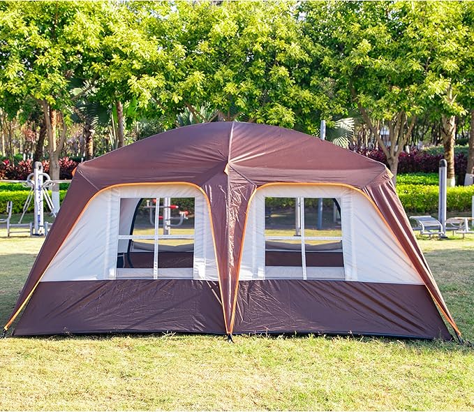 KTT Extra Large Tent 10-12-14 Person(A),Family Cabin Tents,2 Rooms,3 Doors and 3 Windows with Mesh,Straight Wall,Waterproof,Double Layer,Big Tent for Outdoor,Picnic,Camping,Family Gathering