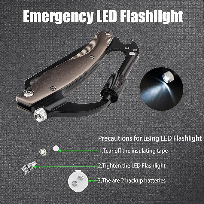 Multitool Carabiner with Knife : EDC Carabiners Keychain,LED Flashlight,Glass Breaker and Bottle Opener,Tactical Carabiner Multi-Tools and Outdoor Survival Gear for men