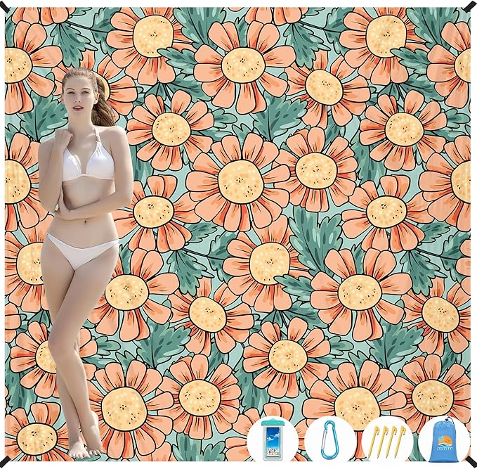 Beach Blanket Waterproof Sandproof 1-7 Adult Oversized 78 '' × 81 '' Lightweight Durable Compact Sand Free Beach Mat for Travel Camping Hiking Picnic Blanket Extra Large