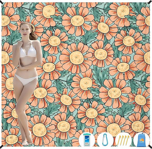 Beach Blanket Waterproof Sandproof 1-7 Adult Oversized 78 '' × 81 '' Lightweight Durable Compact Sand Free Beach Mat for Travel Camping Hiking Picnic Blanket Extra Large