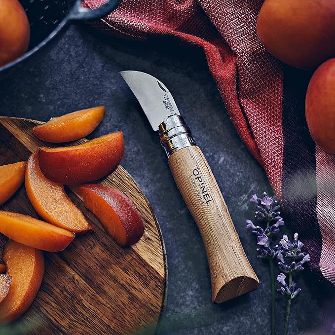 Opinel No.7 Folding Chestnut and Garlic Knife, European Chestnut Wood Handle, 12C27 Stainless Steel Blade