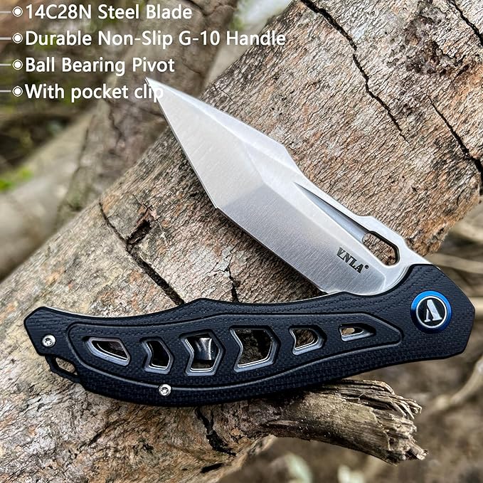 Folding Pocket Knife,3.7" Sandvik 14C28N Steel Tanto Point Blade,G10 Handle,with Clip,EDC Knife, Gifts Pocket Knife for Men Women.