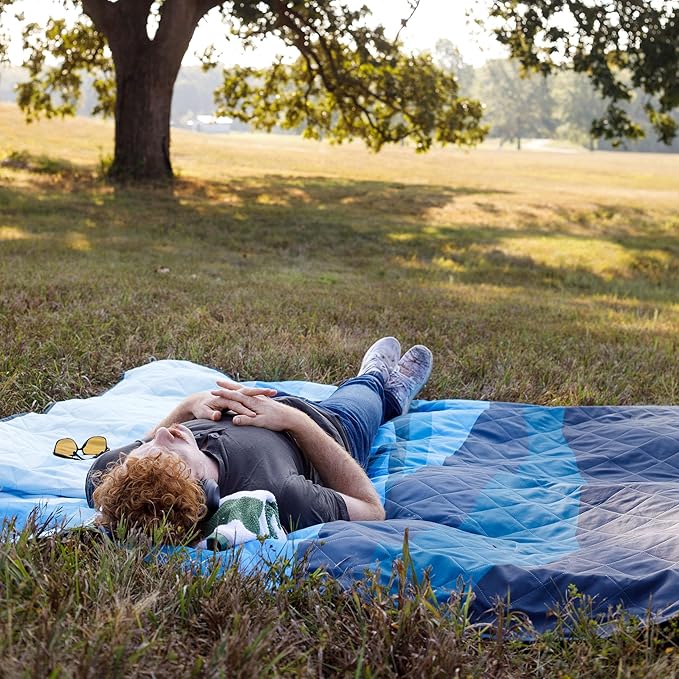 CORE Outdoor Weighted Blanket | Packable Waterproof Picnic Blanket, Beach Mat, Tent Camping Rug, & Stadium Blanket | Large Portable 94" x 78" Quilt Design with Built-in Straps and Carry Handle