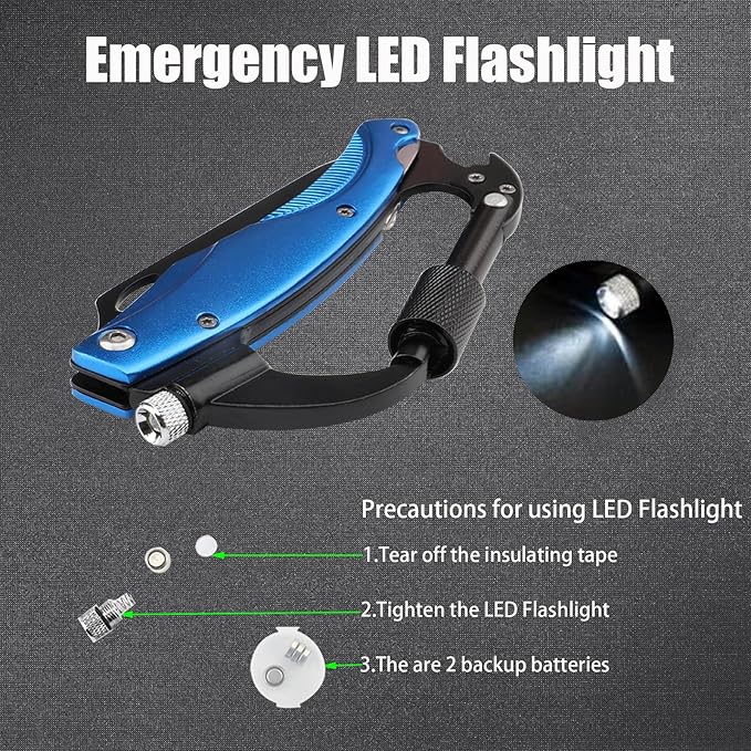 Multitool Carabiner with Knife : EDC Carabiners Keychain,LED Flashlight,Glass Breaker and Bottle Opener,Tactical Carabiner Multi-Tools and Outdoor Survival Gear for men