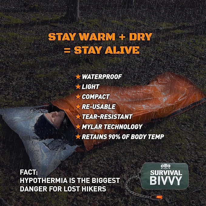 Monterra Emergency Survival Bivvy, Sleeping Bag, Hiking Essentials, Bivy Sack, Outdoor Gear and Equipment, Camping Accessories.