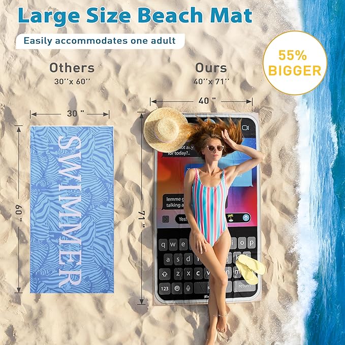 Solaris Microfiber Phone Pattern Beach Mat, 40”x71” Personalized Beach Mat for Adult Women, Sand-Resistant, Quick-Dry Soft Lightweight Compact Pool Mat, Ideal Travel Beach Gifts