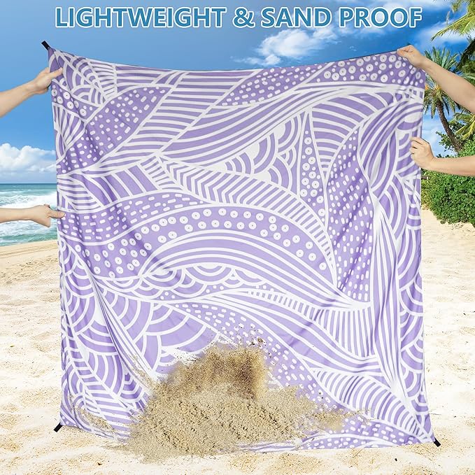 Beach Blanket, Sandproof Beach Mat, Waterproof Quick Drying Lightweight Outdoor Picnic Mat 79" X 83" for 2-4 Adults with Pocket for Travel, Camping, Hiking