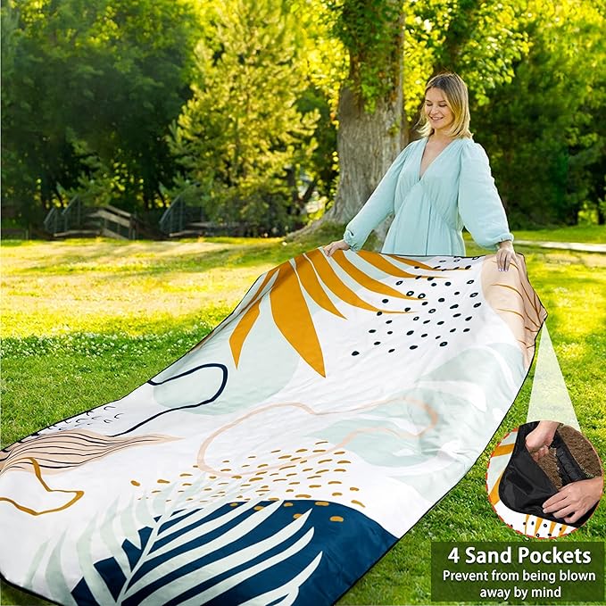 Picnic Blankets Beach Blanket 80" X 60" Extra Large Waterproof Camping Blankets Portable Outdoor Mat 3-Layer blanket for Beach, Hiking, Park, Music Festival, Grass Lawn,Travel