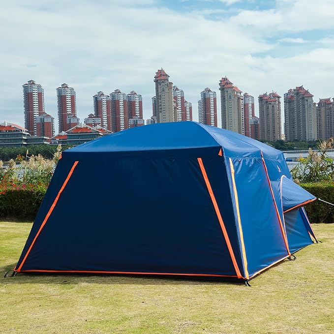 KTT Extra Large Tent 10-12-14 Person(Style-B),Family Cabin Tents,2 Rooms,3 Doors and 3 Windows with Mesh,Straight Wall,Waterproof,Double Layer,Big Tent for Outdoor,Picnic,Camping,Family Gathering