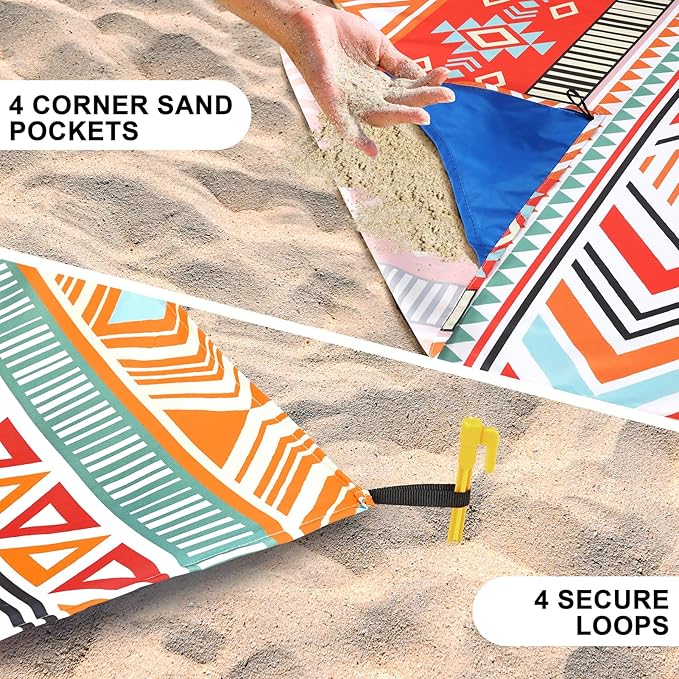 Beach Blanket, Sandproof Beach Mat, Waterproof Quick Drying Lightweight Outdoor Picnic Mat 120"x108" for 2-8 Adults with Pocket for Travel, Camping, Hiking