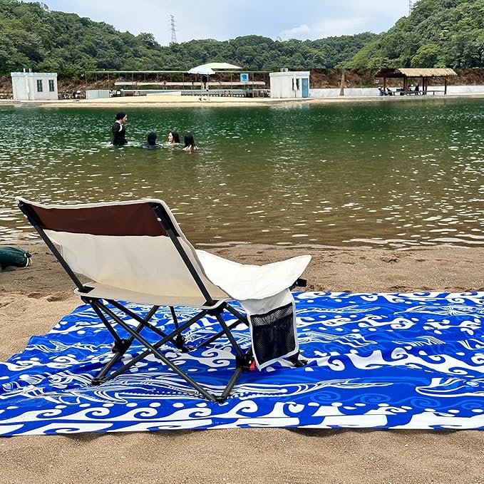 Beach Blanket Waterproof Sandproof 79"x 83" for 1-4 Adults,Quick Drying Beach Mat,Lightweight & Durable,Beach Essentials for Family Beach Camping Travel Picnic(Blue Dolphin)