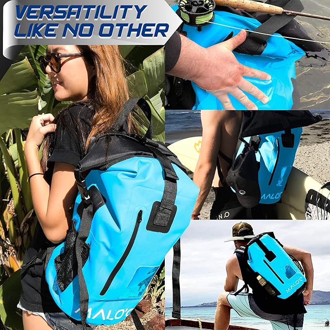 Malo'o 30L Waterproof Roll-Top Backpack - Ideal for Beach, Backpacking, Fishing, and Kayaking - Heavy-Duty Beach and Boat Accessory