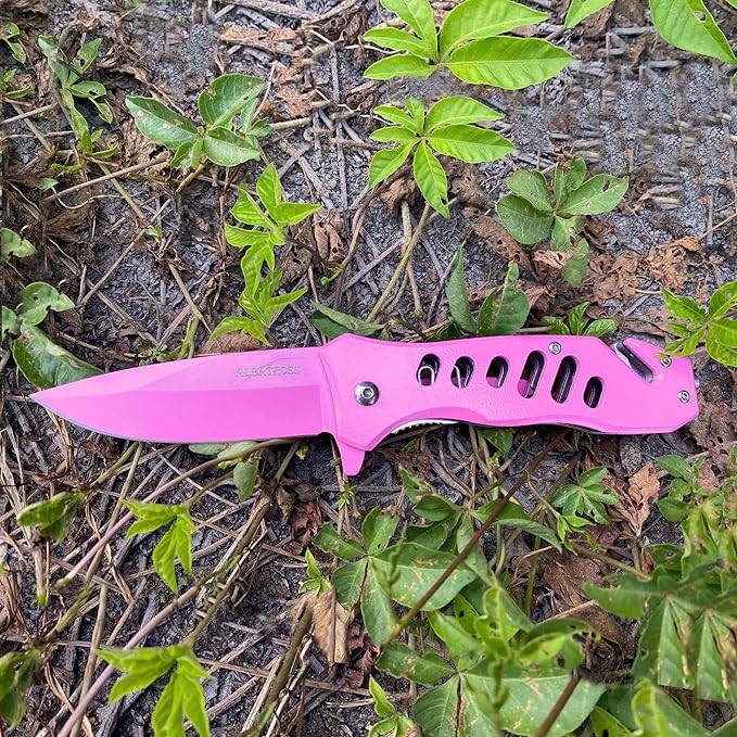 ALBATROSS Multifunction Stainless Steel Folding Pocket Knife, Spring Assisted Open, 4.5" Handle, 3" Blade, 7.5" Overall (Pink)