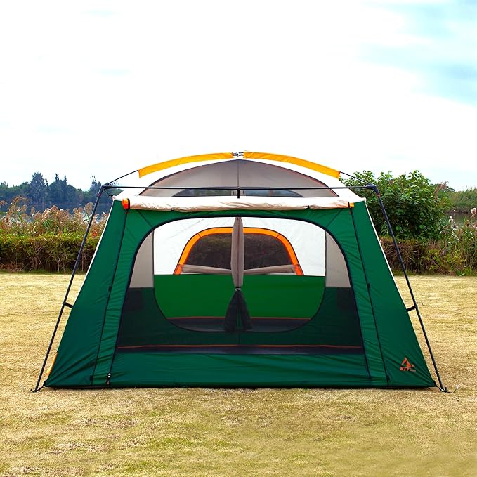 KTT Extra Large Tent 10-12-14 Person(B),Family Cabin Tents,2 Rooms,3 Doors and 3 Windows with Mesh,Straight Wall,Waterproof,Double Layer,Big Tent for Outdoor,Picnic,Camping,Family Gathering