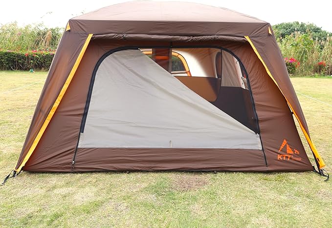 KTT Extra Large Tent 10-12-14 Person(Style-B),Family Cabin Tents,2 Rooms,3 Doors and 3 Windows with Mesh,Straight Wall,Waterproof,Double Layer,Big Tent for Outdoor,Picnic,Camping,Family Gathering