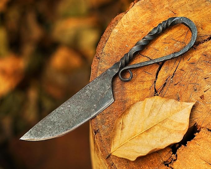Handmade Viking knife - Hand Forged Celtic Pocket Knife - EDC Full Tang Predator Hunter Camping Knife - Hardened Blade Vintage Art Collection - Carbon Steel Necklace Knife with Sheath