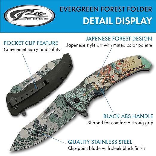 SZCO Supplies 8.5” Evergreen Forest Liner Lock EDC Folding Knife With Pocket Clip