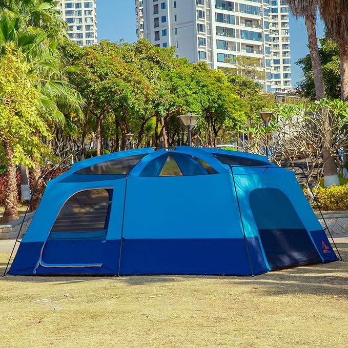KTT Extra Large Tent 10-12-14 Person(Style-B),Family Cabin Tents,2 Rooms,3 Doors and 3 Windows with Mesh,Straight Wall,Waterproof,Double Layer,Big Tent for Outdoor,Picnic,Camping,Family Gathering