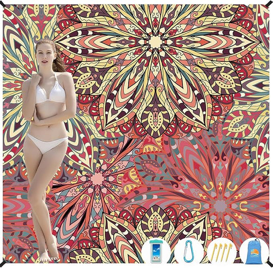 Beach Blanket Waterproof Sandproof 1-7 Adult Oversized 78 '' × 81 '' Lightweight Durable Compact Sand Free Beach Mat for Travel Camping Hiking Picnic Blanket Extra Large