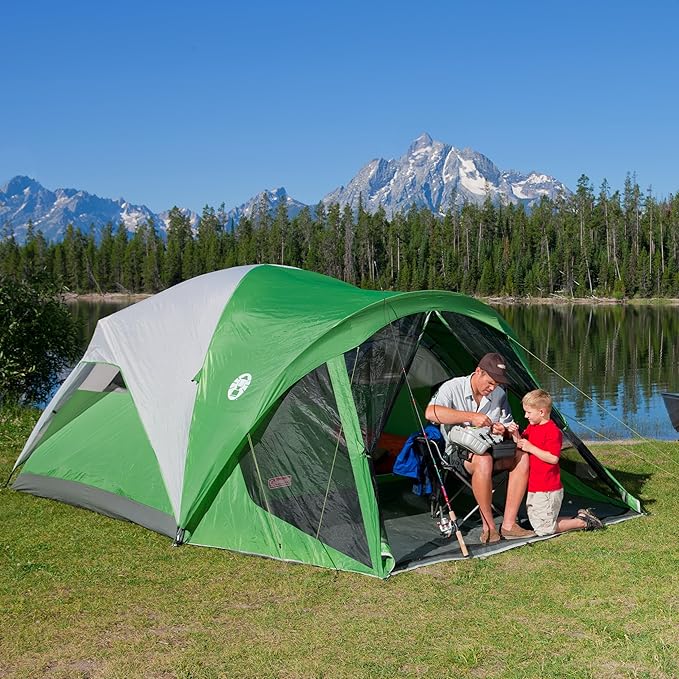 Coleman Evanston Tent with Screen Room 6/8 Person Weatherproof Tent Sets Up in 15 Mins Included Rainfly & Carry Bag Made of PFAS-Free Materials