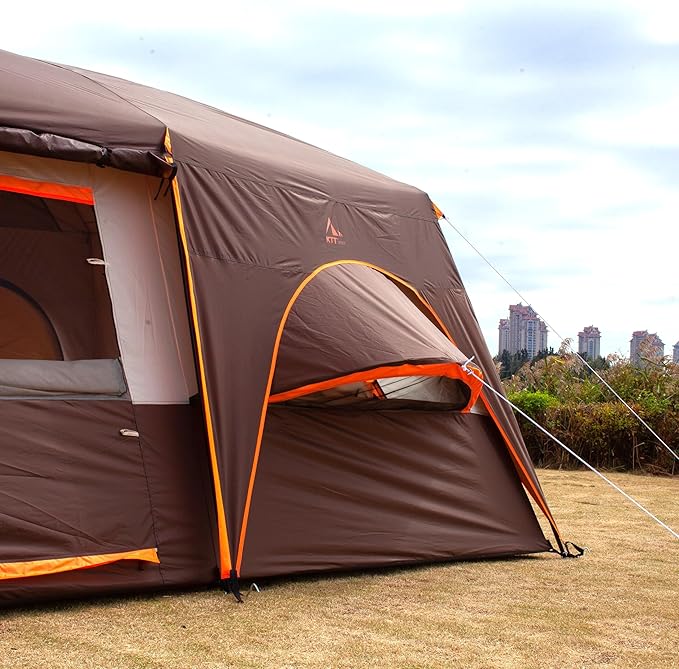 KTT Extra Large Tent 10-12-14 Person(Style-B),Family Cabin Tents,2 Rooms,3 Doors and 3 Windows with Mesh,Straight Wall,Waterproof,Double Layer,Big Tent for Outdoor,Picnic,Camping,Family Gathering