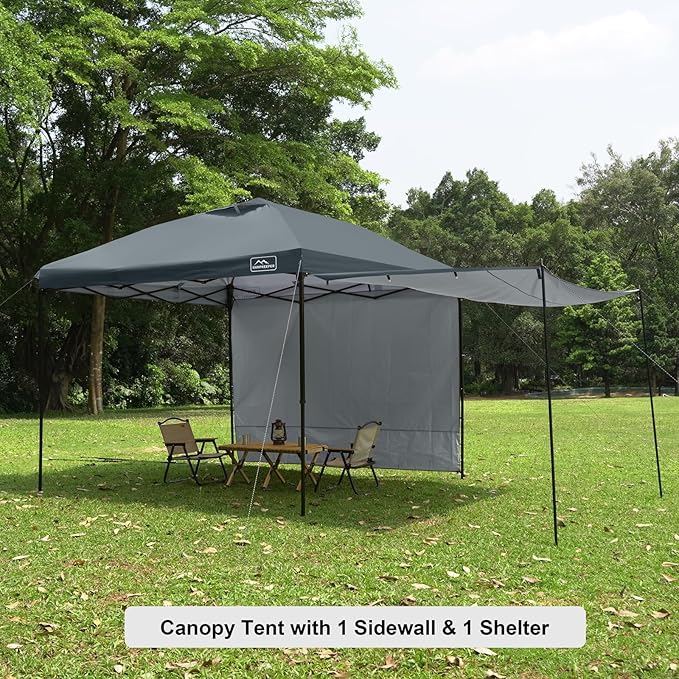 KAMPKEEPER 10x10 pop up Canopy Tent with 2 sidewalls Silver-Coated,Outdoor Canopy Tent for Parties with 2 Shelters,with 4 Poles, 4 Sandbags,8 Ropes,12 Stakes,and 1 Roller Bags